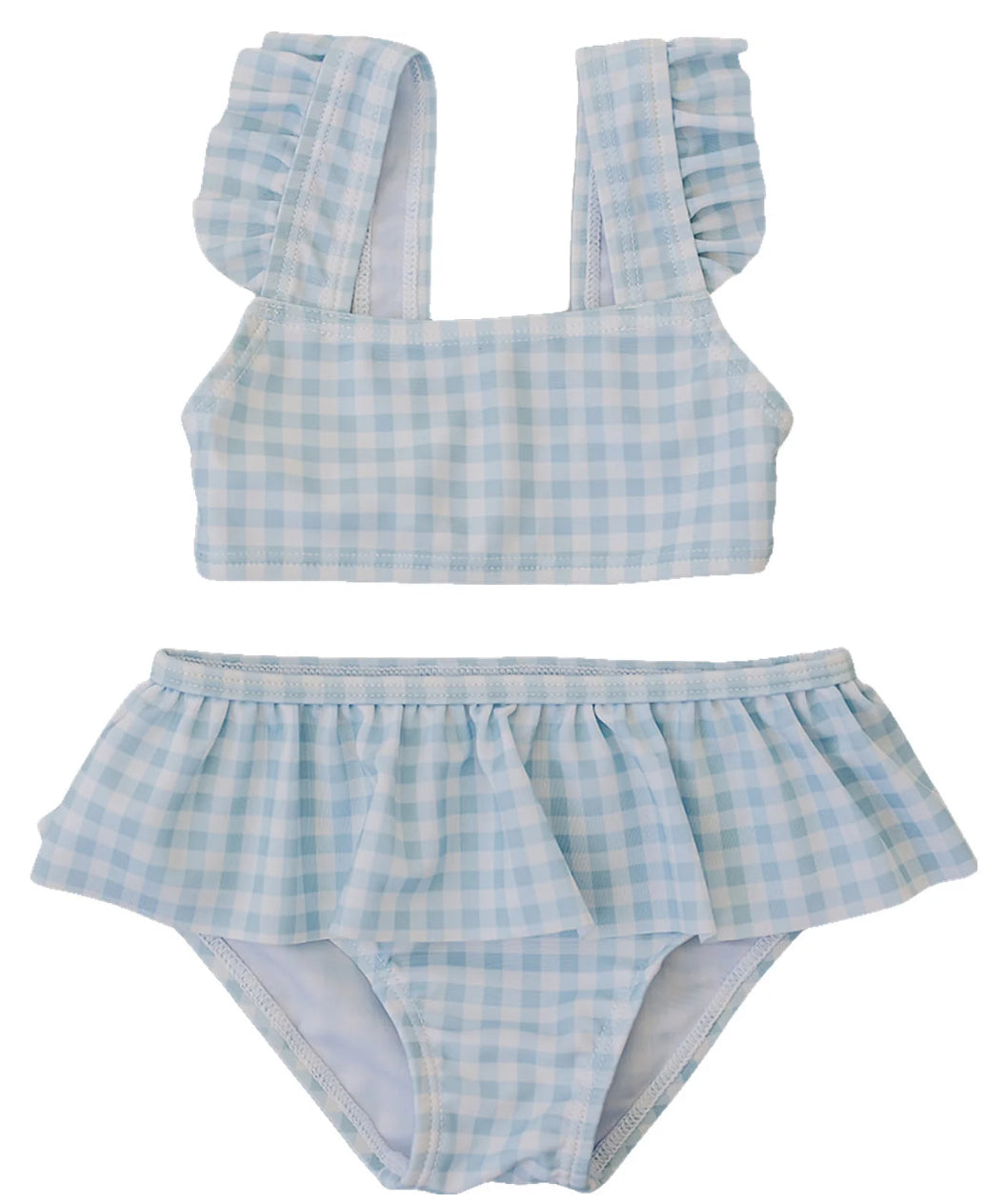 Light Blue Gingham Ruffle Bikini Set
