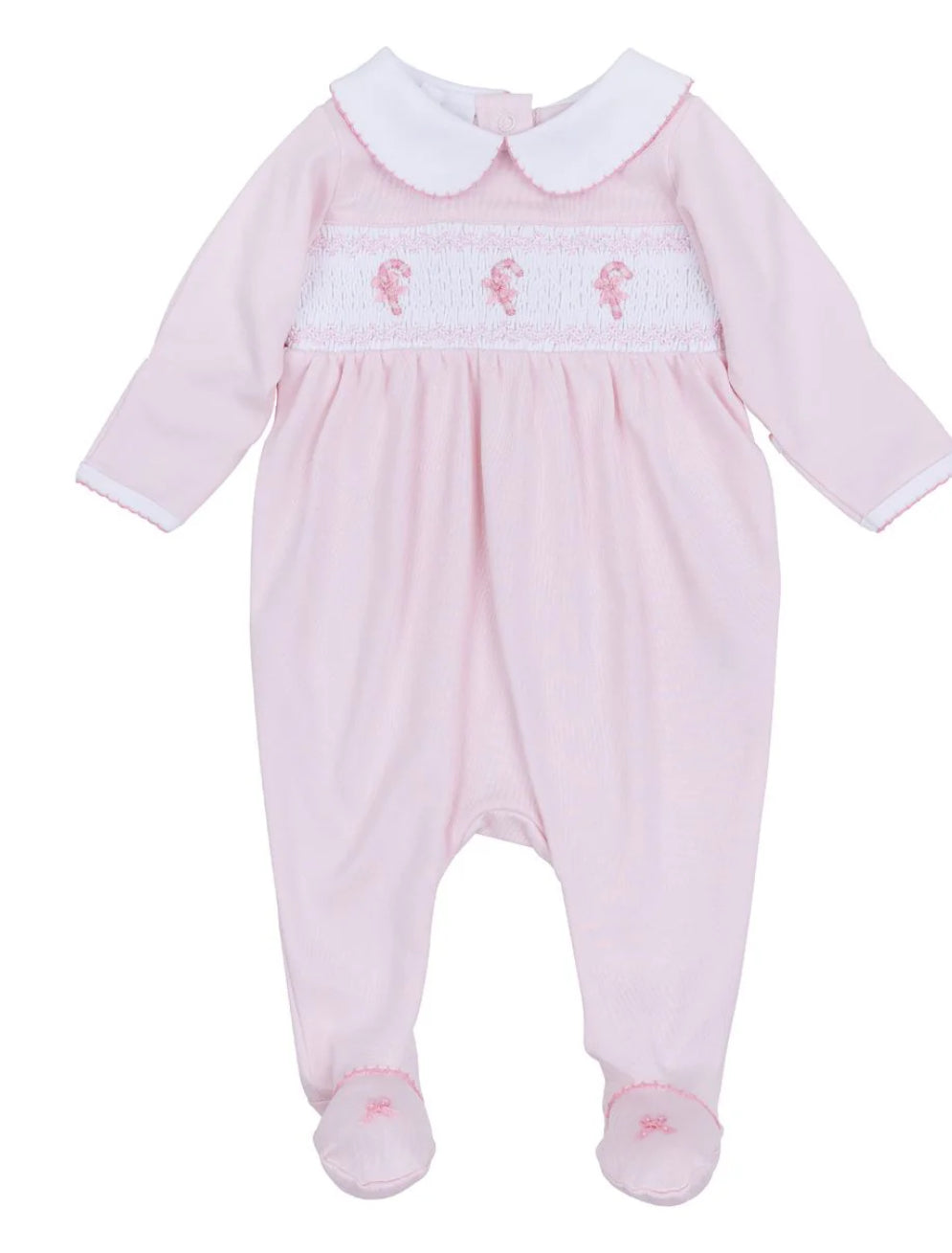 Sweet Peppermint Pink Smocked Collard Footie