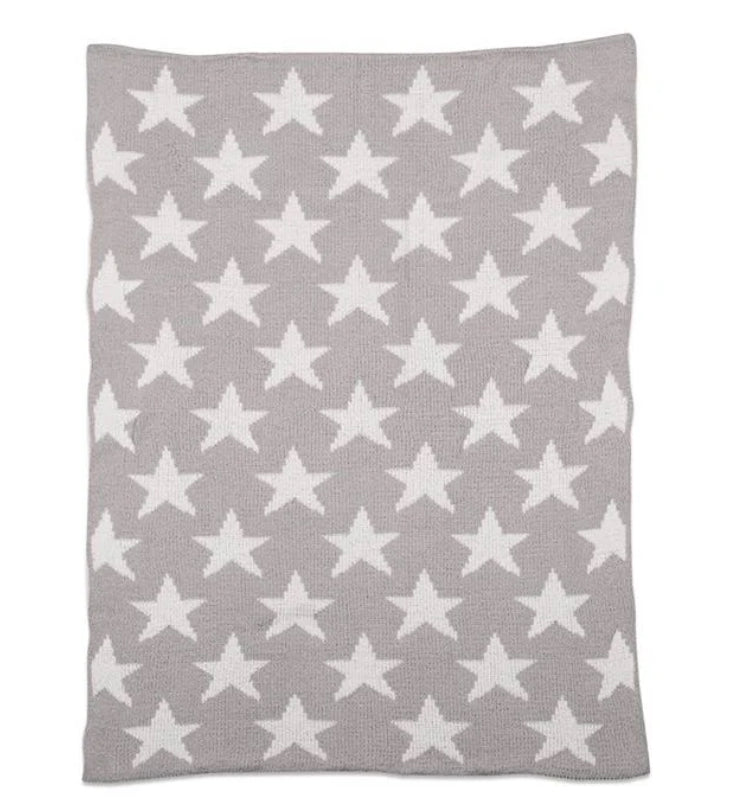 Chenille Baby Blanket - Grey Stars