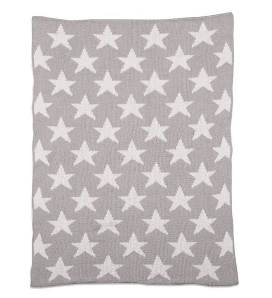 Chenille Baby Blanket - Grey Stars