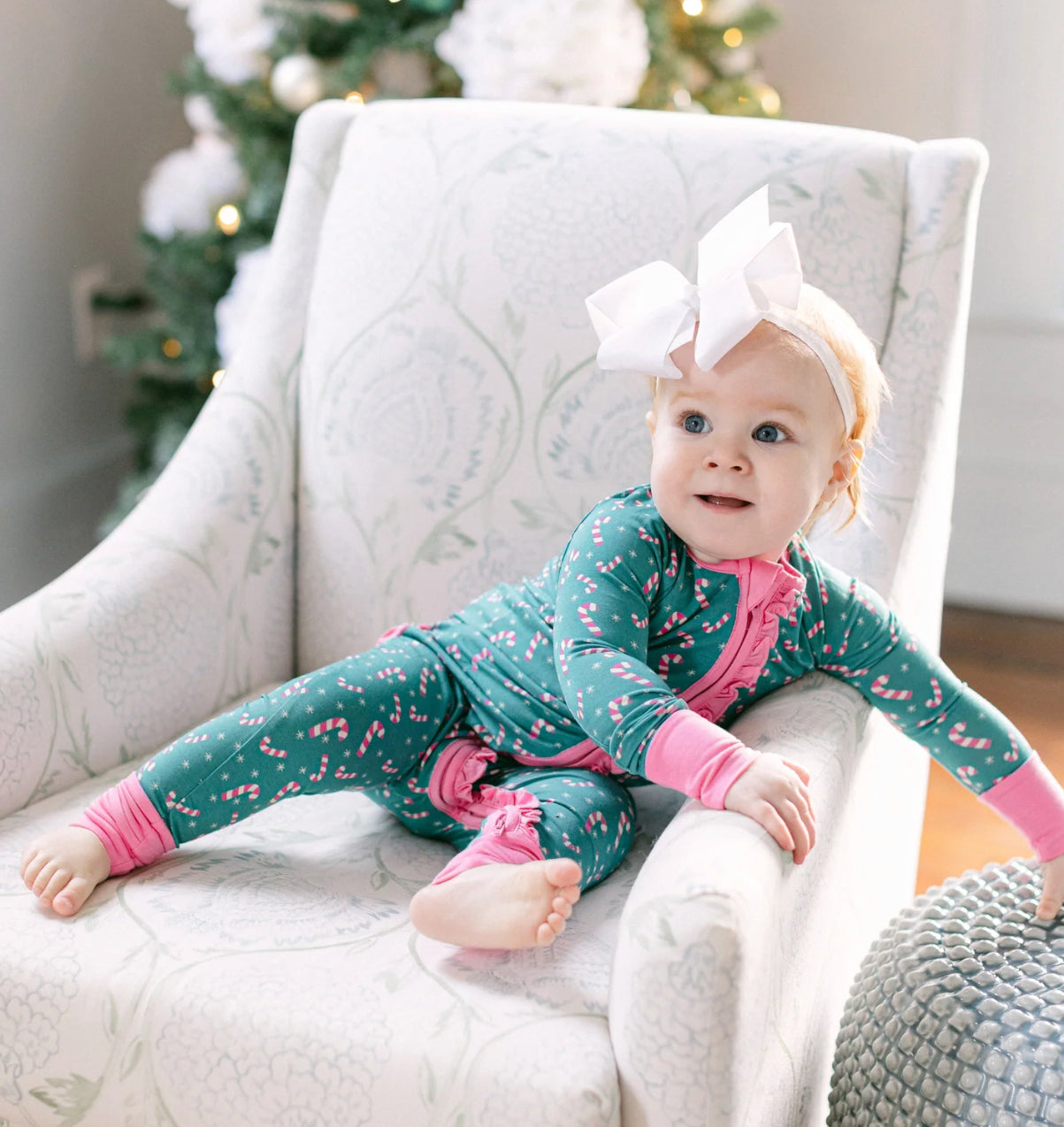 Pink and Green Candy Cane Zipper Romper