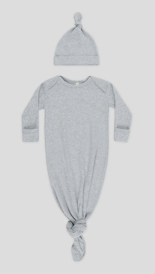 Knotted Baby Gown + Hat- Dusty