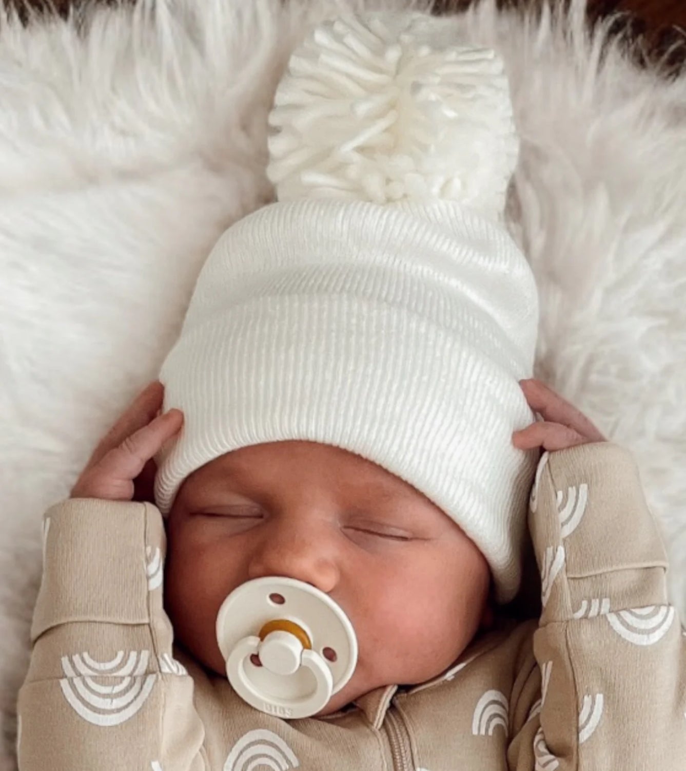 Baby’s First Hat, white Pom