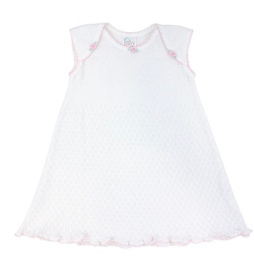 Paty Knit Baby Dress with Satin Rosette Detail