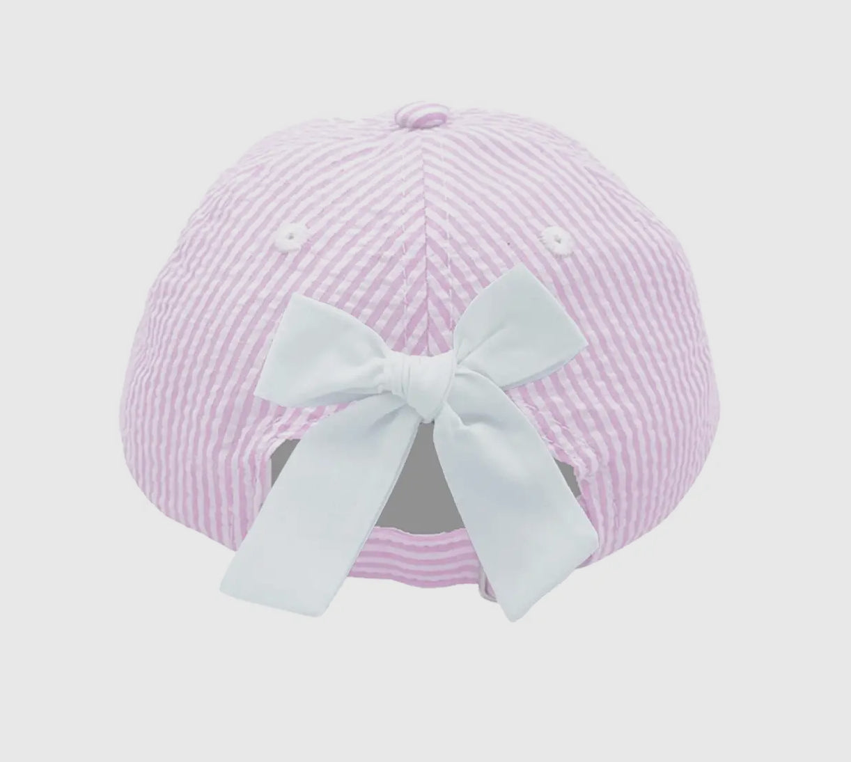 Pink Seersucker Football Bow Hat
