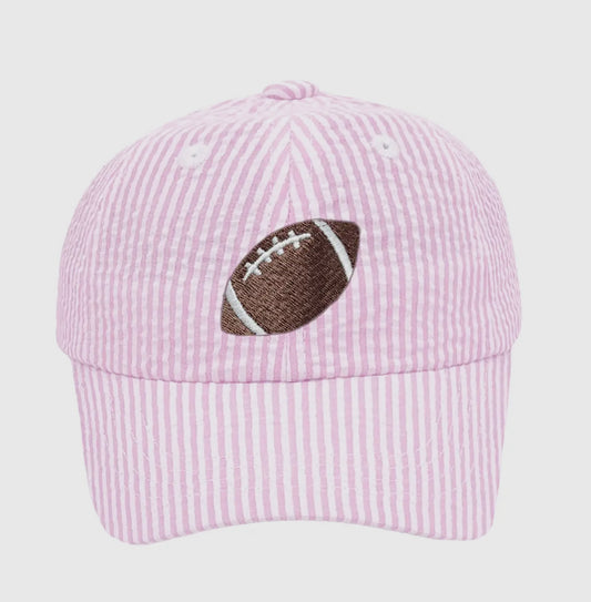 Pink Seersucker Football Bow Hat