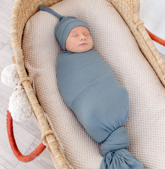 Knit Swaddle Blanket- Atlantic Blue