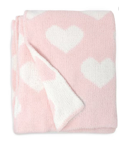 Chenille Baby Blanket-pink hearts