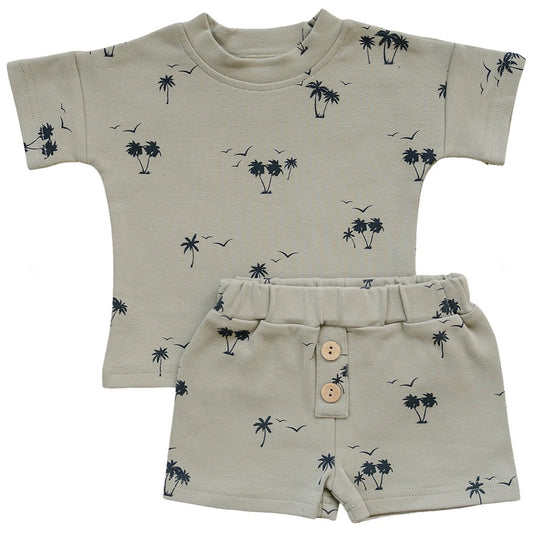Palm Tree Button Short Set