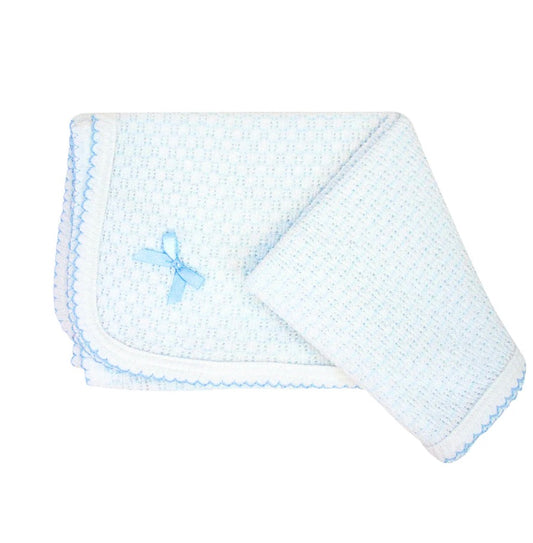 Pinstripe Swaddle Blanket w/ Bow-Blue