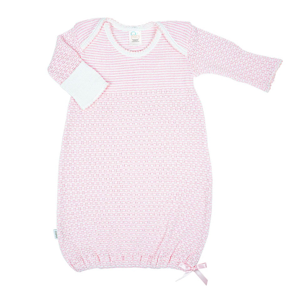 Paty Knit Overlap Shoulder Gown Pink w/ pink trim