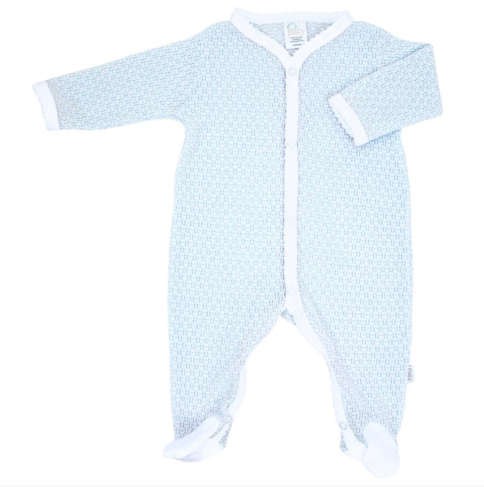 Paty Knit Solid Color Footie with Pima Trim- Blue/White
