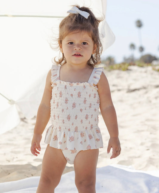 Smocked one-piece swimsuit- garden rose