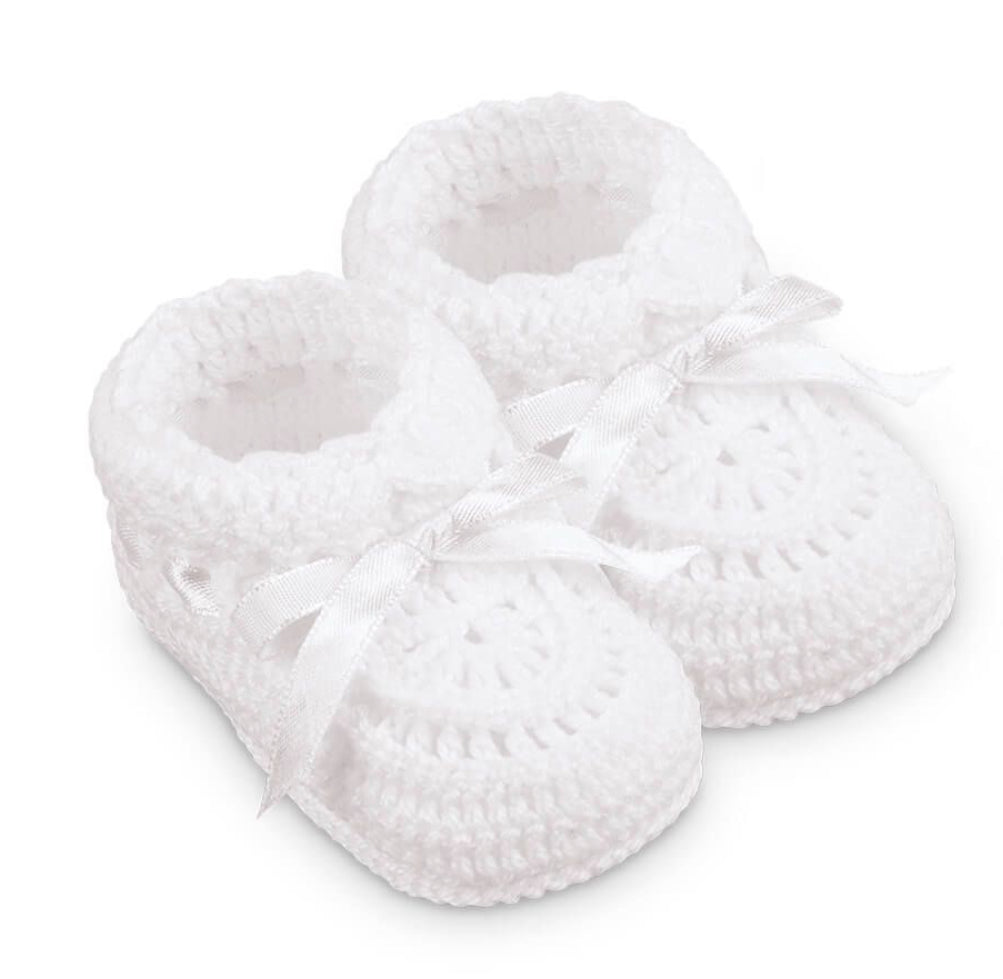 Hand Crochet Ribbon Bootie- White