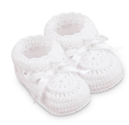 Hand Crochet Ribbon Bootie- White