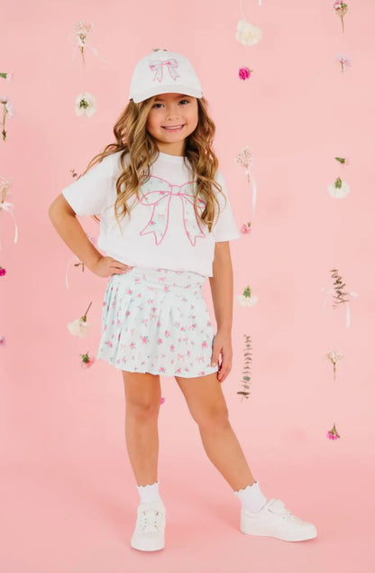 Sky Blue Floral Bow Patch T-Shirt