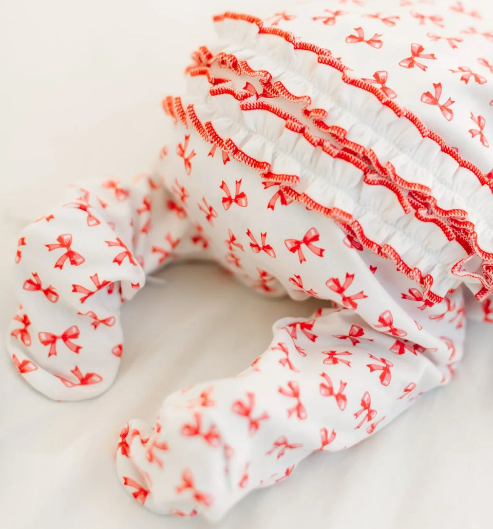 Scarlett Bows Ruffle Footie- Red