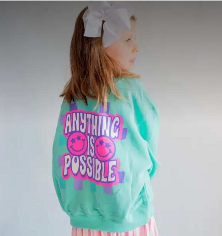 Xoxo By Magpies- Anything Is Possible Smiley Sweatshirt in Aqua