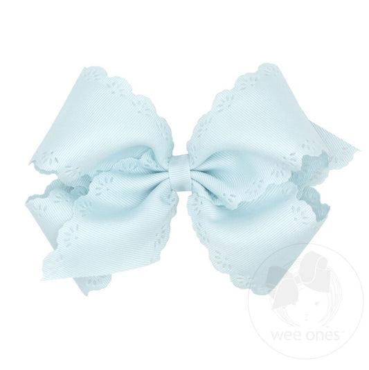 Small King Grosgrain Bow with Eyelet Flower Embossed Edges- Vapor Blue