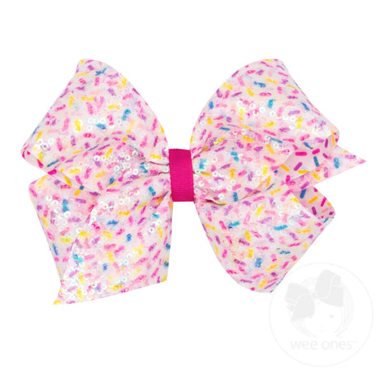 King Colorful Confetti Printed Sequin Grosgrain Hair Bow