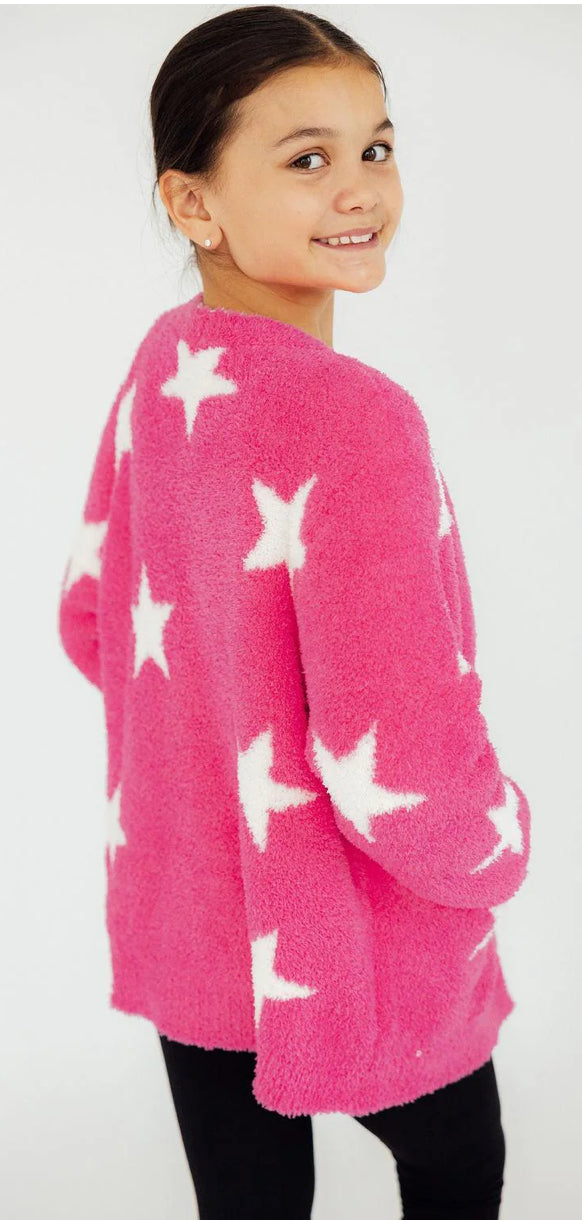 BRIGHT PINK/COCONUT STAR COZY CARDIGAN