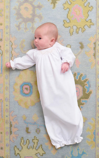 Sweetly Smocked Gown (Unisex)- Worth Ave White/Palmetto Pearl