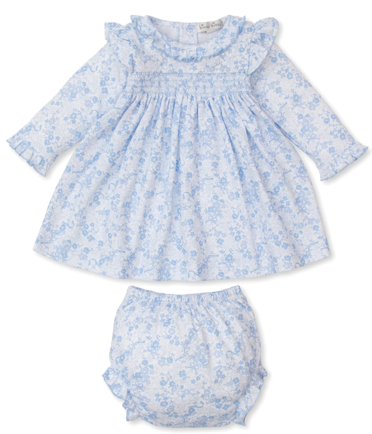 Light Blue Floral Dress Set With Bloomer