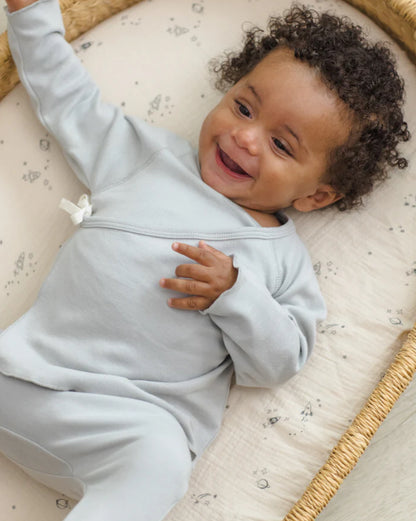 Wrap Top + Footed Pant Set- Sky