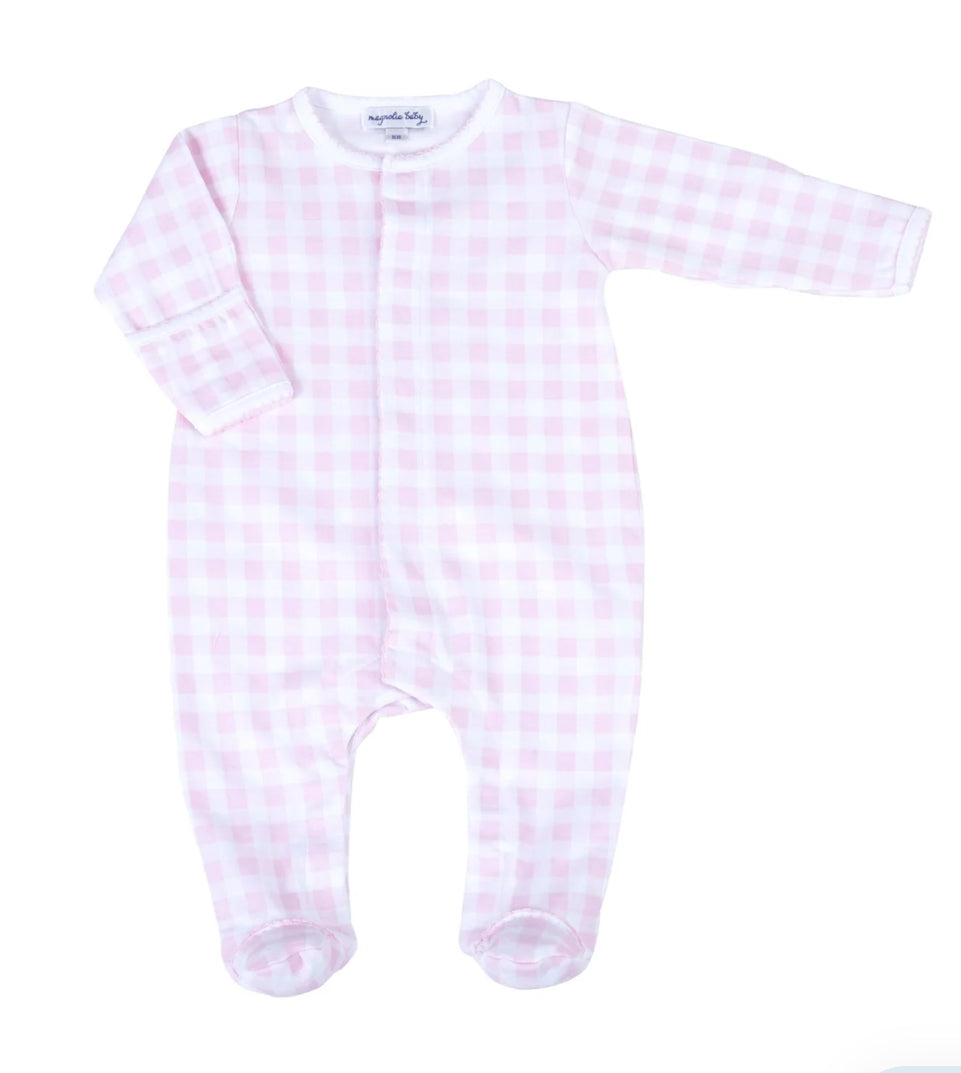 Baby Check Footie Pajamas- Pink