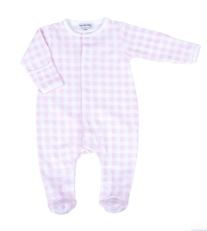 Baby Check Footie Pajamas- Pink