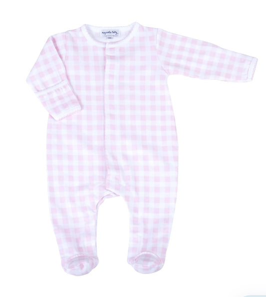 Baby Check Footie Pajamas- Pink