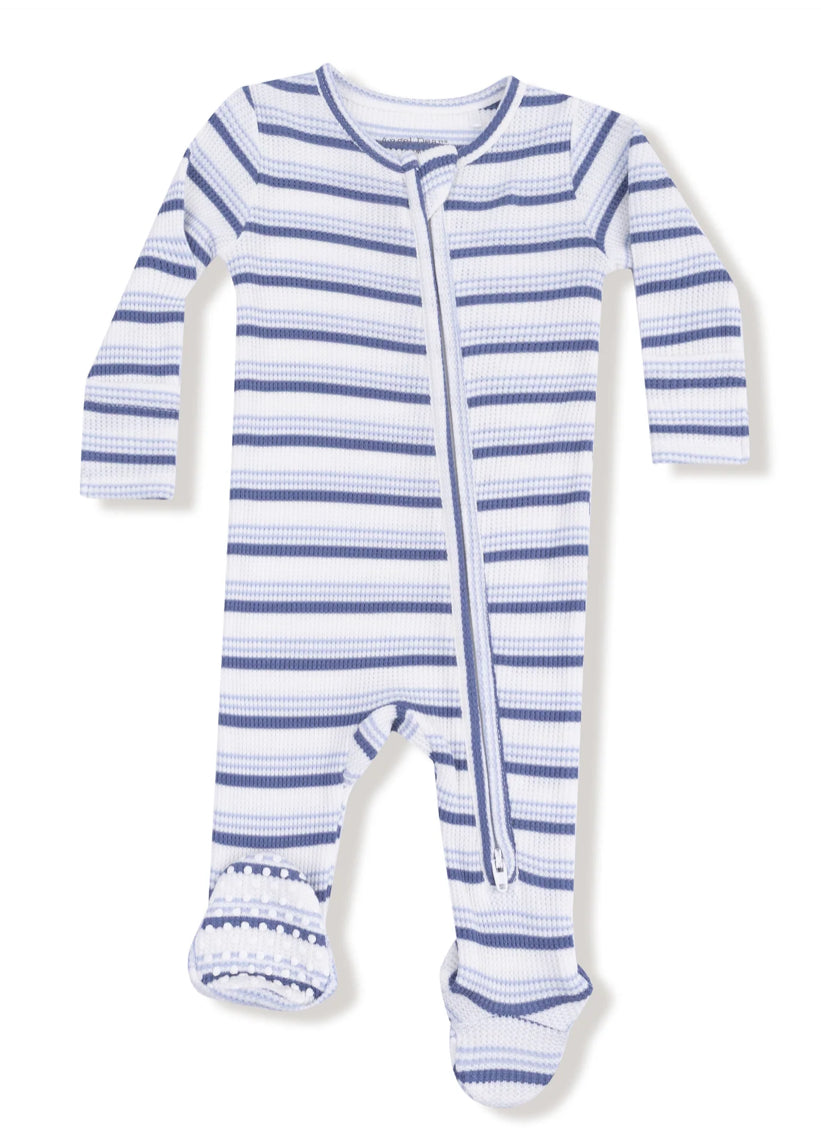 Vintage Stripe Blue- Two Way Zipper Footie