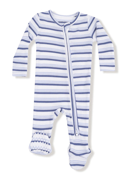 Vintage Stripe Blue- Two Way Zipper Footie