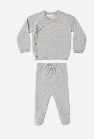 Knit Wrap Top + Pant Set- Cloud