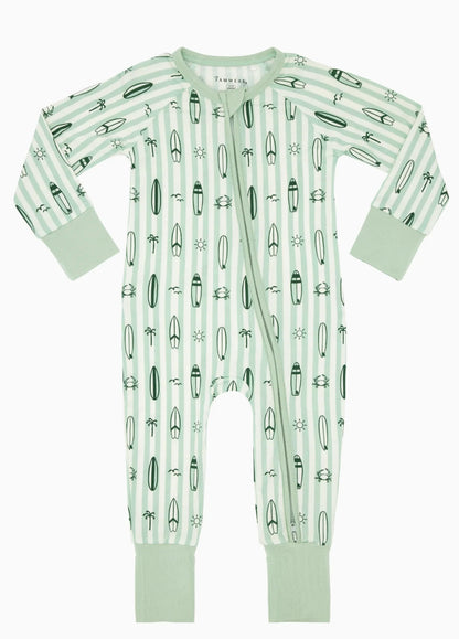 Green Surfs Up Zipper Romper