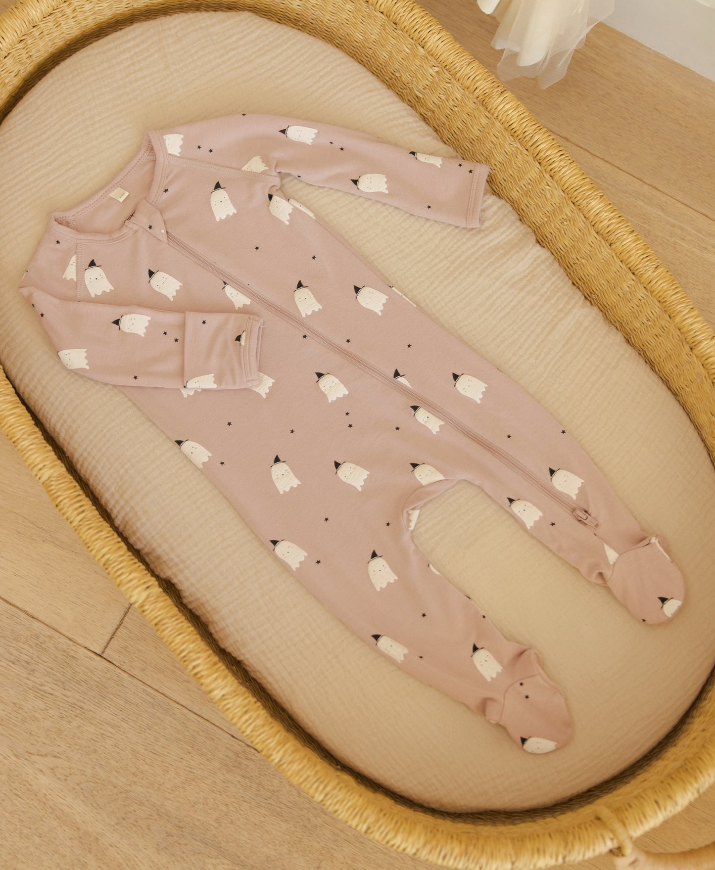 Bamboo Zip Footie- Pink Ghosts