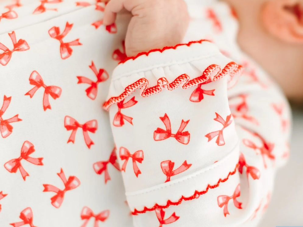 Scarlett Bows Ruffle Footie- Red