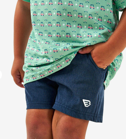 Youth Athletic Short- Heather Navy/Flag Liner
