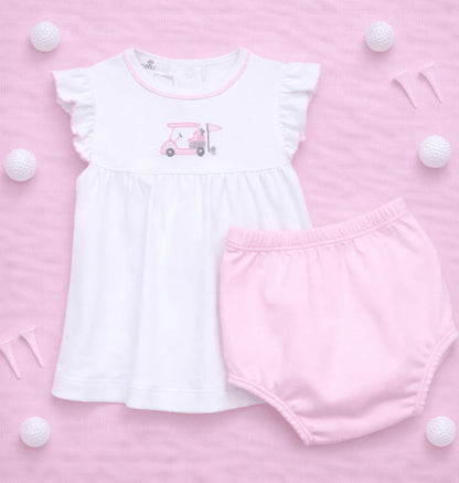Little Golfer Ruffle Diaper Set- Pink