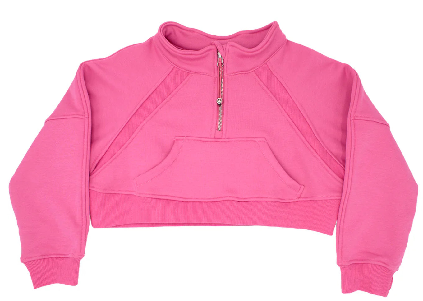 Oversized Cropped 1/4 Zip Sweatshirt- Hot Pink