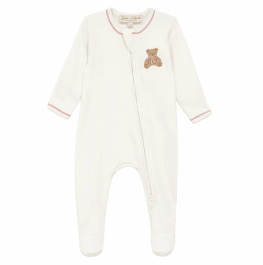 Bear Hugs Zip Footie- Dusty Rose