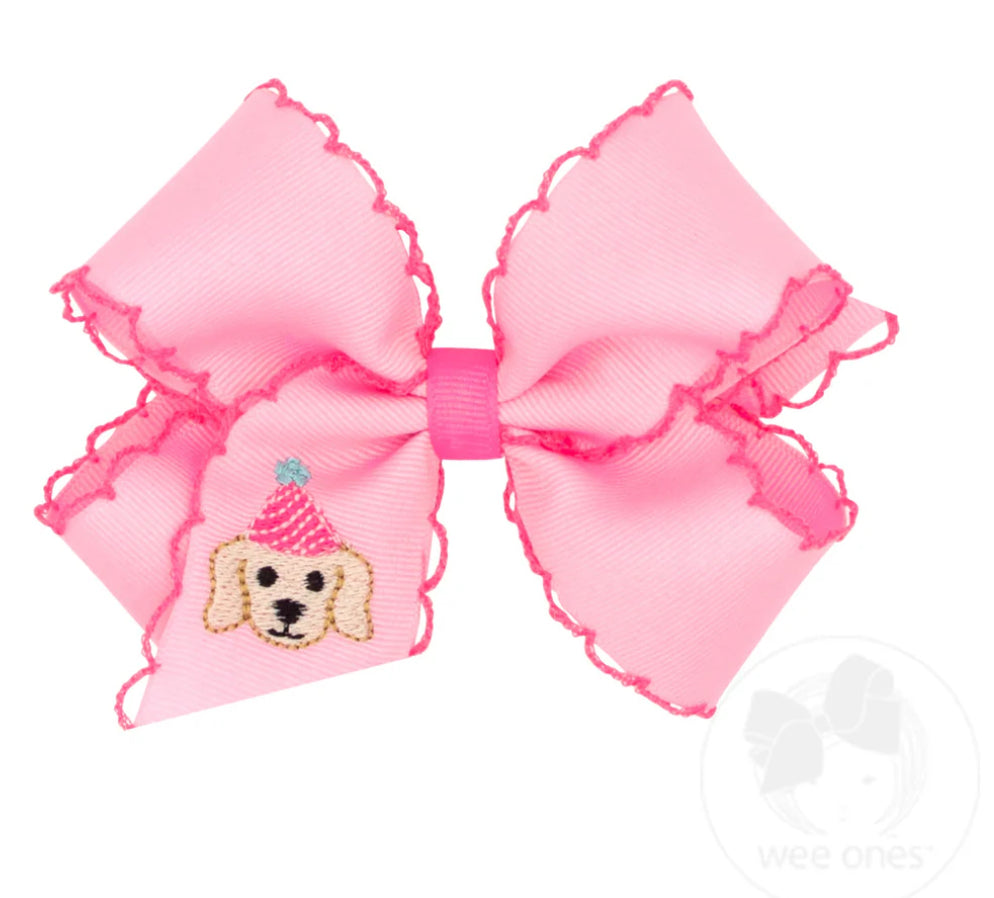 Medium King Pink Birthday Bow with Puppy
