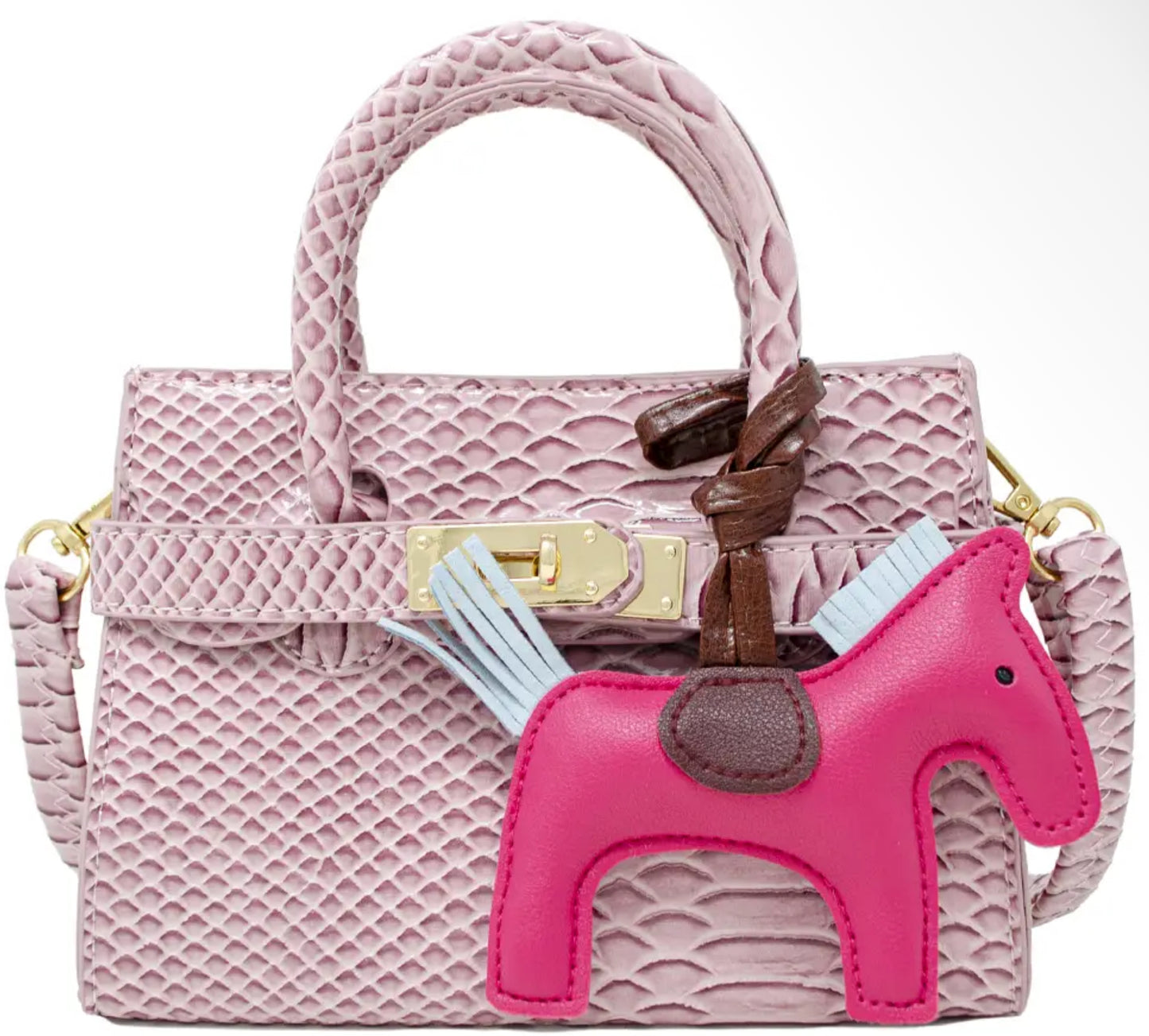 Crocodile Pony Handbag- Pink