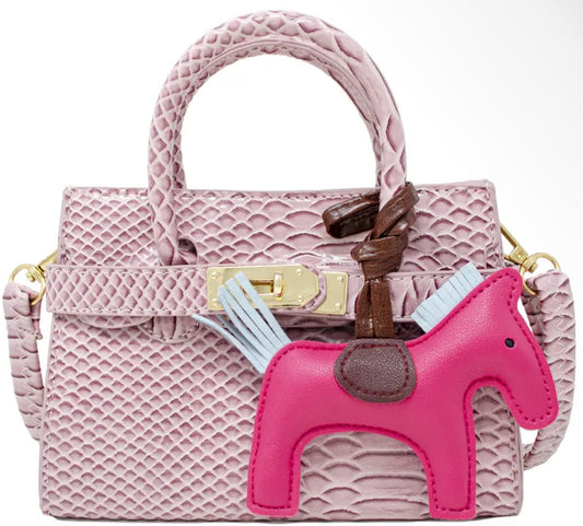 Crocodile Pony Handbag- Pink