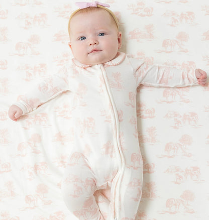 Farm Toile Pink- Two Way Zipper Footie