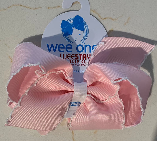 Medium King Moonstitch Basic Bow- Pink With White Trim