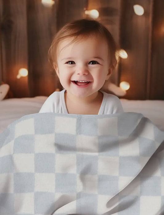 Kids Checkered Pattern Blanket- Blue