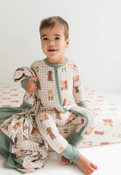 Green Pup Friends Zipper Romper