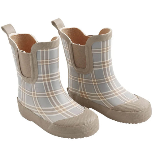 Blue Plaid Rain Boots