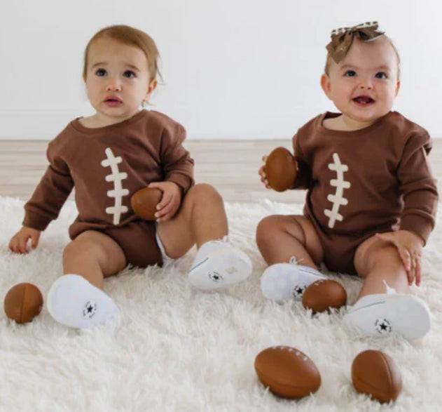 Football Lace Patch Long Sleeve Romper
